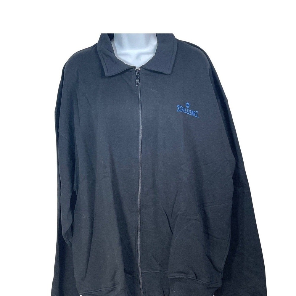 Spalding Athletic Apparel Mens XL Full Zip Jacket Black 100% Cotton NOS gym wear